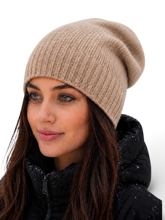 Nordstrom Accessories - Nordstrom Recycled Cashmere Blend Ribbed Slouchy Beanie Hat Heathered Camel NWOT